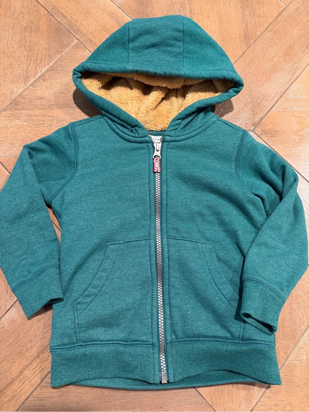 Carter's Green Fuzzy Sherpa Lined Coat Hoodie 3T Jacket Pockets Fuzzy Warm Cozy